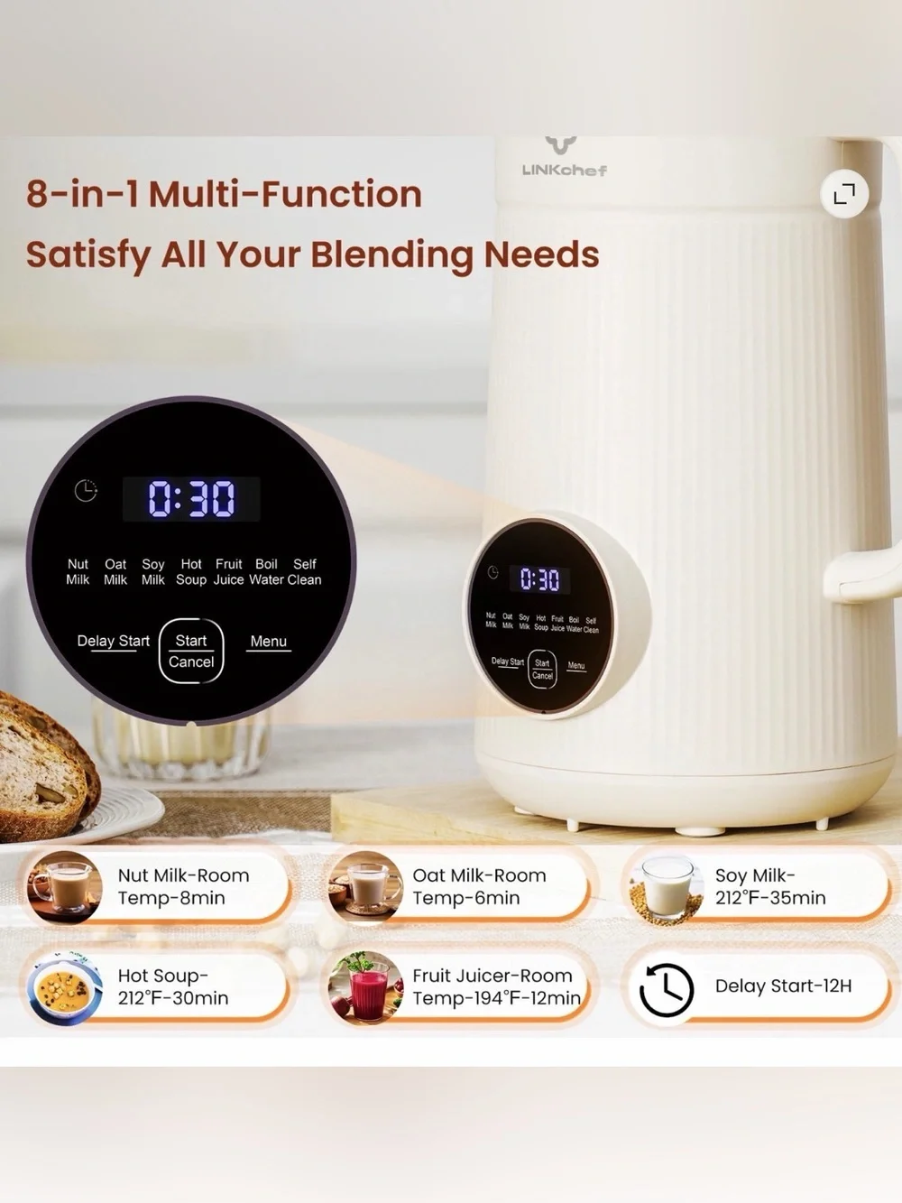 LINKChef Nut Milk Maker 40 oz Almond Oat Soy Milk Maker Blender, NIB/See Details